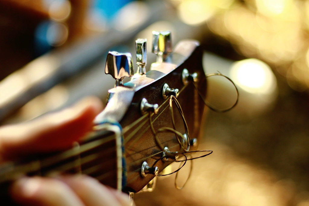 Close-up tuning keys black guitar