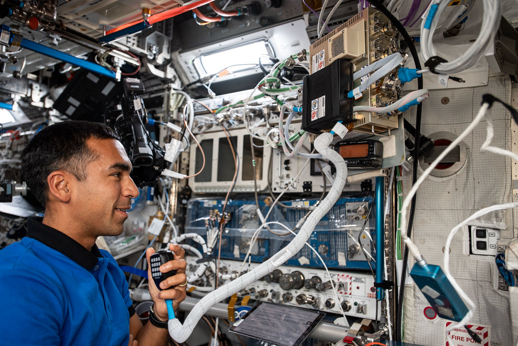 Astronaut Raja Chari conducts a ham radio session aboard the station